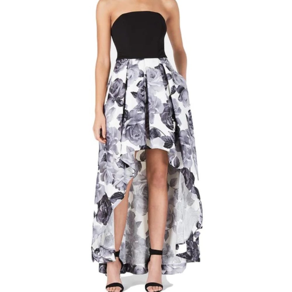 SPEECHLESS Black Floral High-Low Strapless Evening Dress - Size 3 - NWT